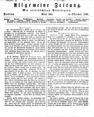 Allgemeine Zeitung Freitag 13. Oktober 1826