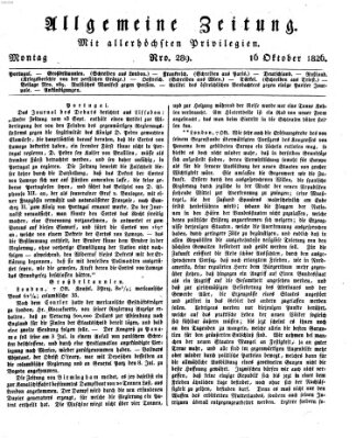 Allgemeine Zeitung Montag 16. Oktober 1826