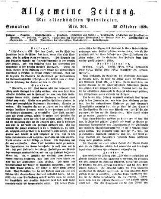 Allgemeine Zeitung Samstag 28. Oktober 1826