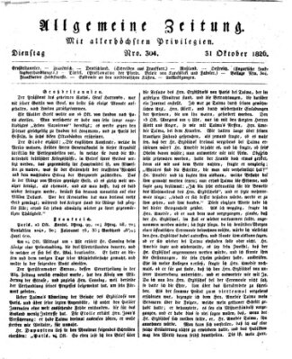 Allgemeine Zeitung Dienstag 31. Oktober 1826