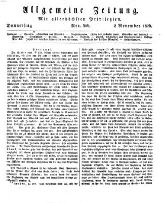 Allgemeine Zeitung Donnerstag 2. November 1826