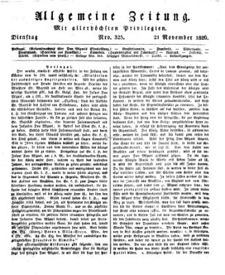 Allgemeine Zeitung Dienstag 21. November 1826