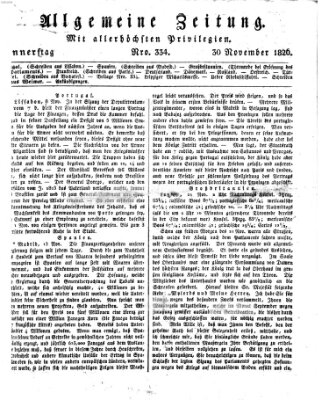 Allgemeine Zeitung Donnerstag 30. November 1826