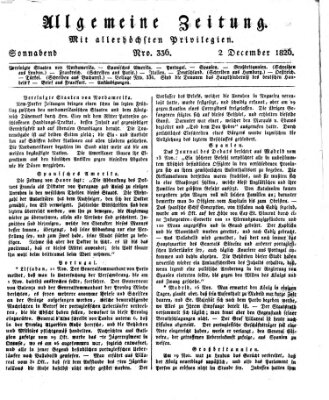 Allgemeine Zeitung Samstag 2. Dezember 1826