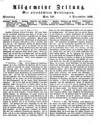 Allgemeine Zeitung Sonntag 3. Dezember 1826