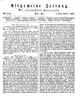 Allgemeine Zeitung Freitag 8. Dezember 1826