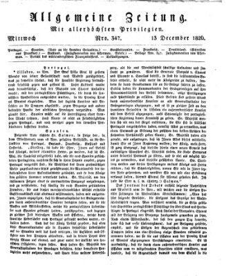 Allgemeine Zeitung Mittwoch 13. Dezember 1826