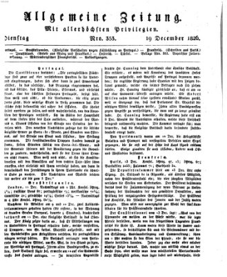 Allgemeine Zeitung Dienstag 19. Dezember 1826