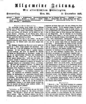 Allgemeine Zeitung Donnerstag 21. Dezember 1826