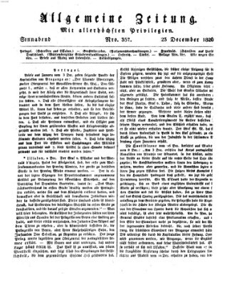 Allgemeine Zeitung Samstag 23. Dezember 1826