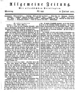 Allgemeine Zeitung Montag 11. Juli 1831