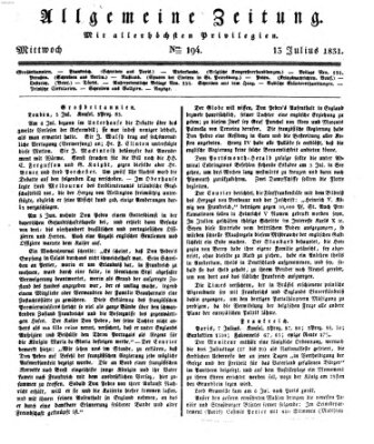 Allgemeine Zeitung Mittwoch 13. Juli 1831