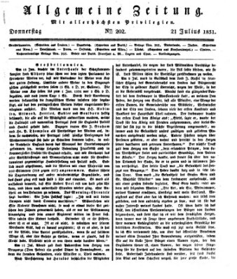 Allgemeine Zeitung Donnerstag 21. Juli 1831