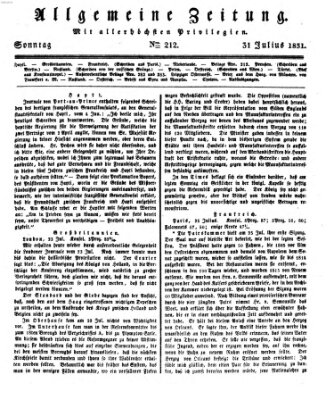 Allgemeine Zeitung Sonntag 31. Juli 1831