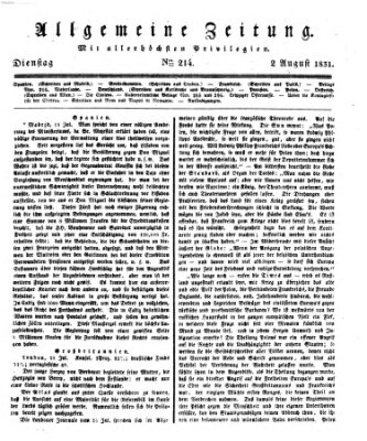 Allgemeine Zeitung Dienstag 2. August 1831