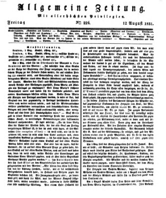 Allgemeine Zeitung Freitag 12. August 1831