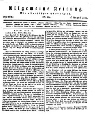 Allgemeine Zeitung Dienstag 16. August 1831