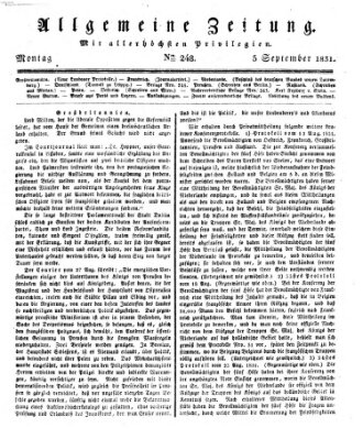 Allgemeine Zeitung Montag 5. September 1831