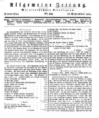 Allgemeine Zeitung Donnerstag 15. September 1831