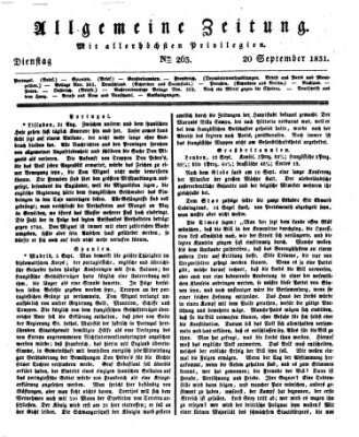 Allgemeine Zeitung Dienstag 20. September 1831