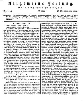 Allgemeine Zeitung Freitag 23. September 1831