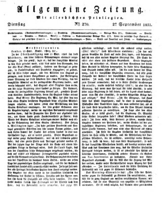 Allgemeine Zeitung Dienstag 27. September 1831