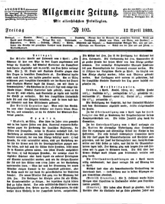 Allgemeine Zeitung Freitag 12. April 1833