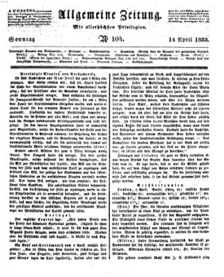 Allgemeine Zeitung Sonntag 14. April 1833