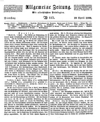 Allgemeine Zeitung Dienstag 23. April 1833