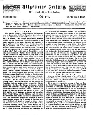 Allgemeine Zeitung Samstag 22. Juni 1833