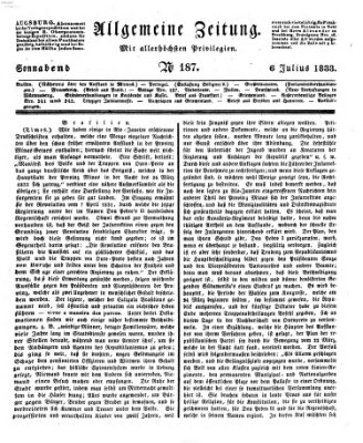 Allgemeine Zeitung Samstag 6. Juli 1833