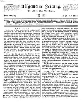 Allgemeine Zeitung Donnerstag 11. Juli 1833