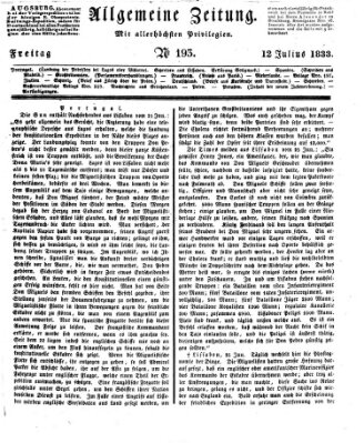 Allgemeine Zeitung Freitag 12. Juli 1833