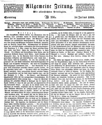 Allgemeine Zeitung Sonntag 14. Juli 1833