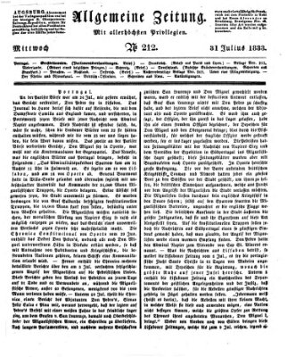 Allgemeine Zeitung Mittwoch 31. Juli 1833