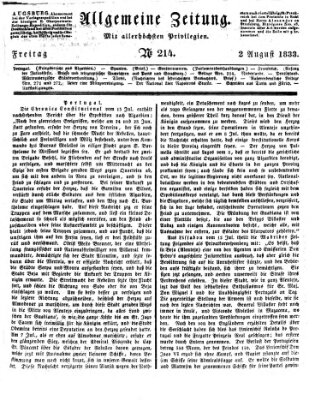 Allgemeine Zeitung Freitag 2. August 1833