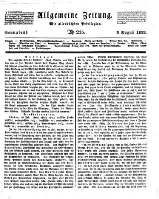 Allgemeine Zeitung Samstag 3. August 1833