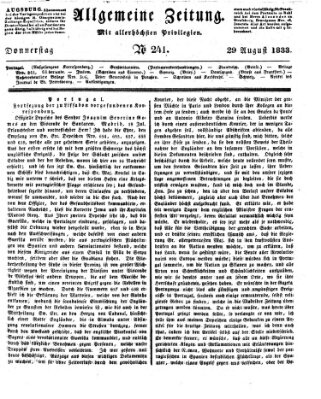 Allgemeine Zeitung Donnerstag 29. August 1833