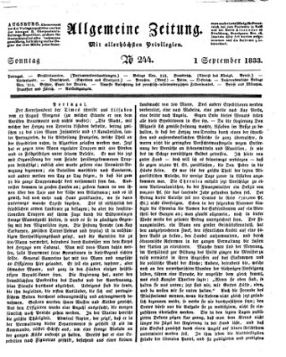 Allgemeine Zeitung Sonntag 1. September 1833