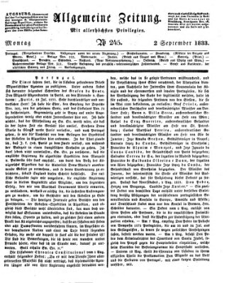 Allgemeine Zeitung Montag 2. September 1833