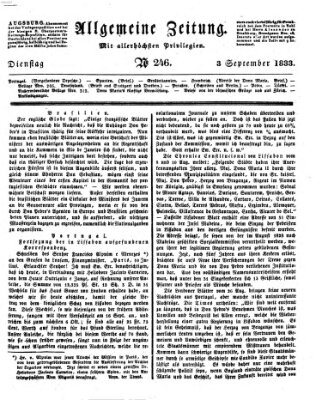 Allgemeine Zeitung Dienstag 3. September 1833