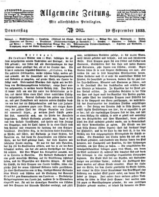 Allgemeine Zeitung Donnerstag 19. September 1833