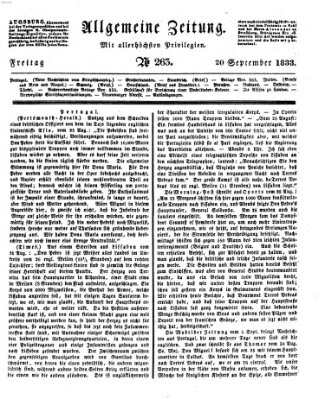 Allgemeine Zeitung Freitag 20. September 1833