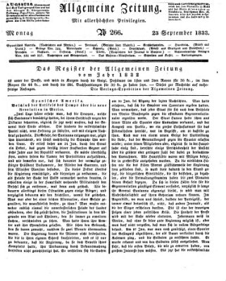 Allgemeine Zeitung Montag 23. September 1833