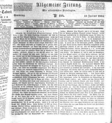 Allgemeine Zeitung Sonntag 13. Juli 1834