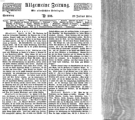 Allgemeine Zeitung Sonntag 27. Juli 1834