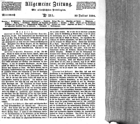 Allgemeine Zeitung Mittwoch 30. Juli 1834