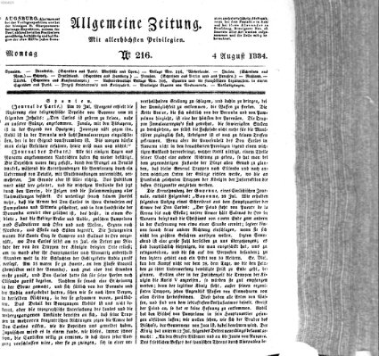 Allgemeine Zeitung Montag 4. August 1834