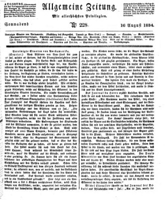 Allgemeine Zeitung Samstag 16. August 1834