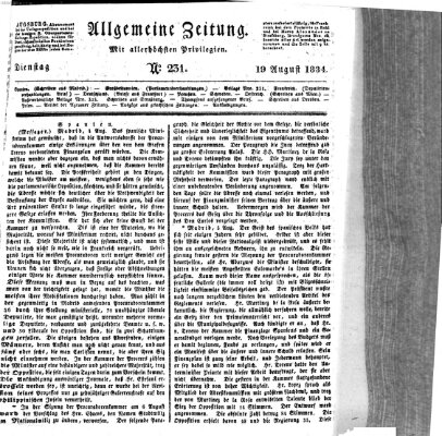 Allgemeine Zeitung Dienstag 19. August 1834